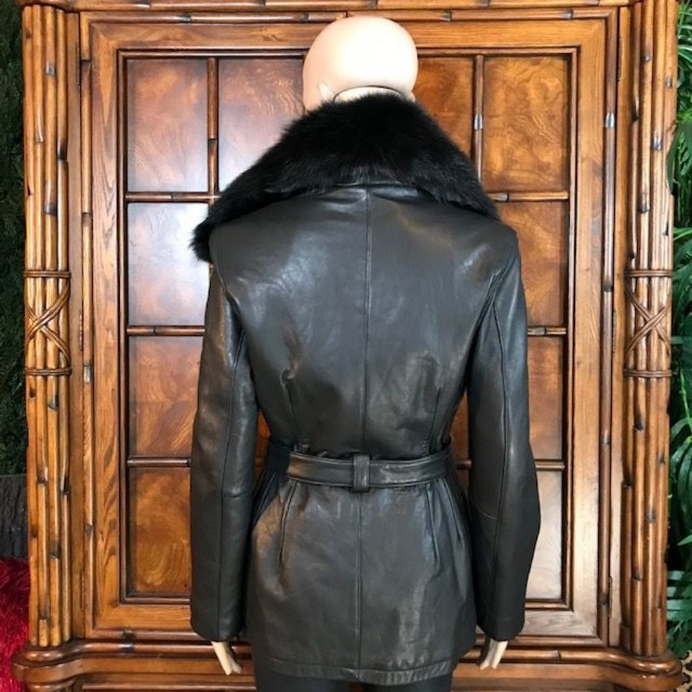 Kasper Genuine Leather Belted Removable Faux Fur Collar Coat - Picture 4 of 16